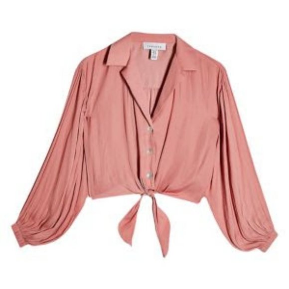 TOPSHOP Satin Tie Front Shirt (Petite) - Picture 2 of 2